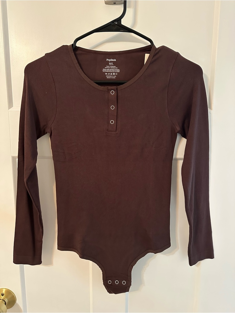 Ribbed Long Sleeve Bodysuit in Deep Brown brand new with tags